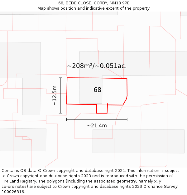 68, BEDE CLOSE, CORBY, NN18 9PE: Plot and title map
