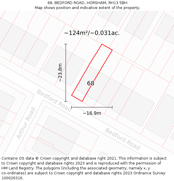 68, BEDFORD ROAD, HORSHAM, RH13 5BH: Plot and title map