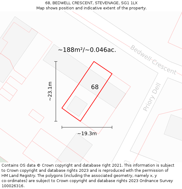68, BEDWELL CRESCENT, STEVENAGE, SG1 1LX: Plot and title map