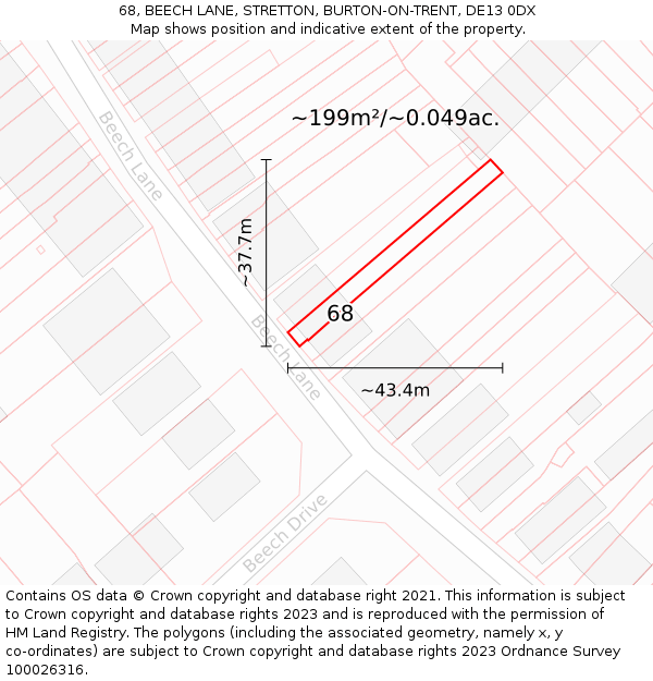 68, BEECH LANE, STRETTON, BURTON-ON-TRENT, DE13 0DX: Plot and title map