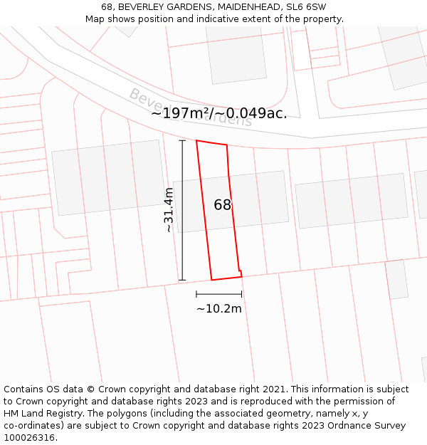 68, BEVERLEY GARDENS, MAIDENHEAD, SL6 6SW: Plot and title map