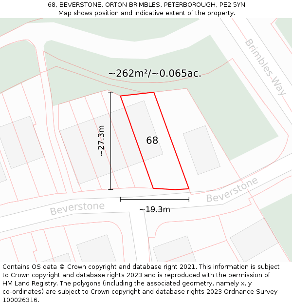 68, BEVERSTONE, ORTON BRIMBLES, PETERBOROUGH, PE2 5YN: Plot and title map