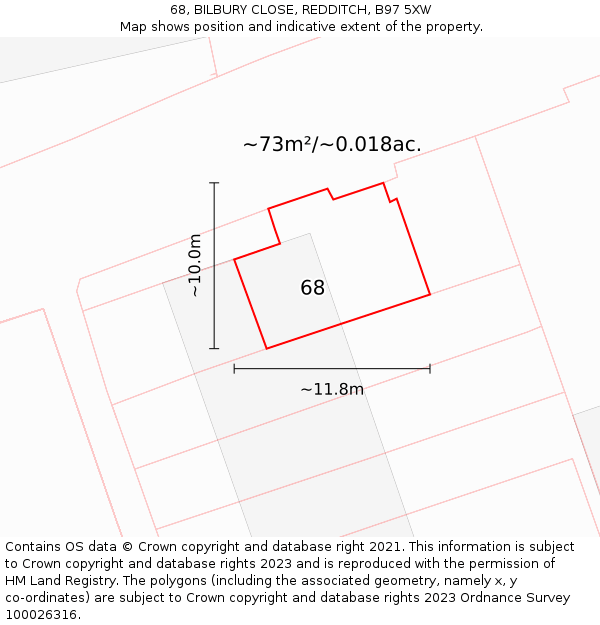68, BILBURY CLOSE, REDDITCH, B97 5XW: Plot and title map