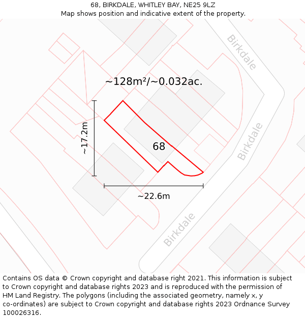 68, BIRKDALE, WHITLEY BAY, NE25 9LZ: Plot and title map