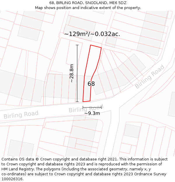 68, BIRLING ROAD, SNODLAND, ME6 5DZ: Plot and title map