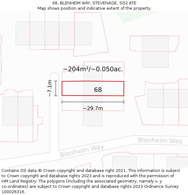 68, BLENHEIM WAY, STEVENAGE, SG2 8TE: Plot and title map