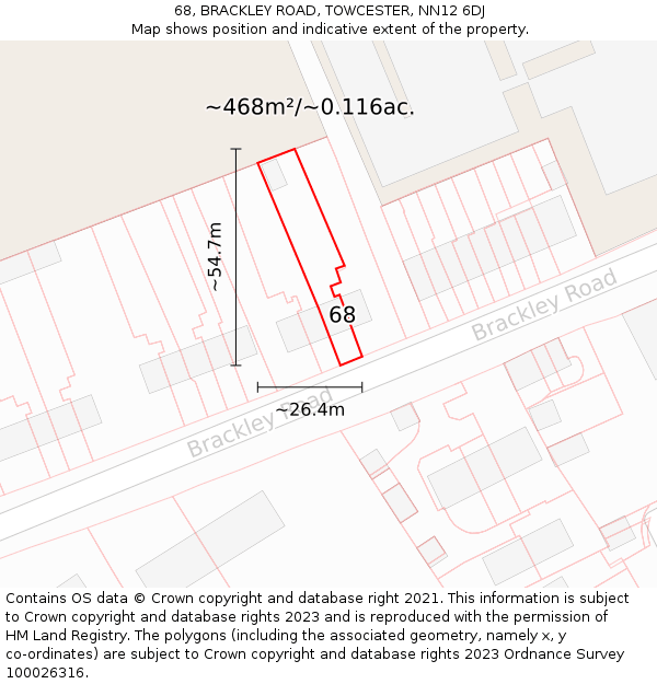 68, BRACKLEY ROAD, TOWCESTER, NN12 6DJ: Plot and title map