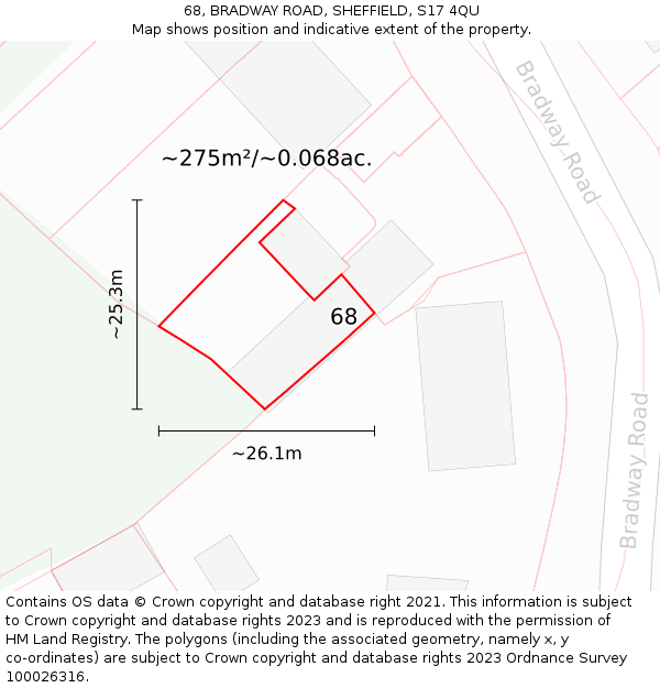 68, BRADWAY ROAD, SHEFFIELD, S17 4QU: Plot and title map