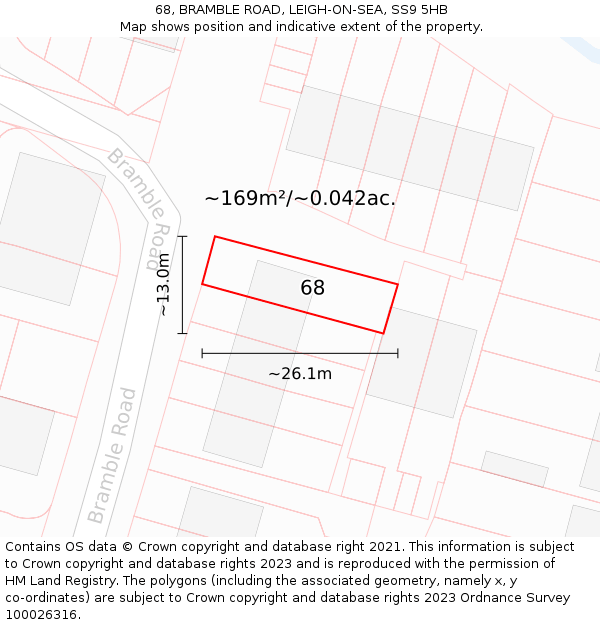 68, BRAMBLE ROAD, LEIGH-ON-SEA, SS9 5HB: Plot and title map