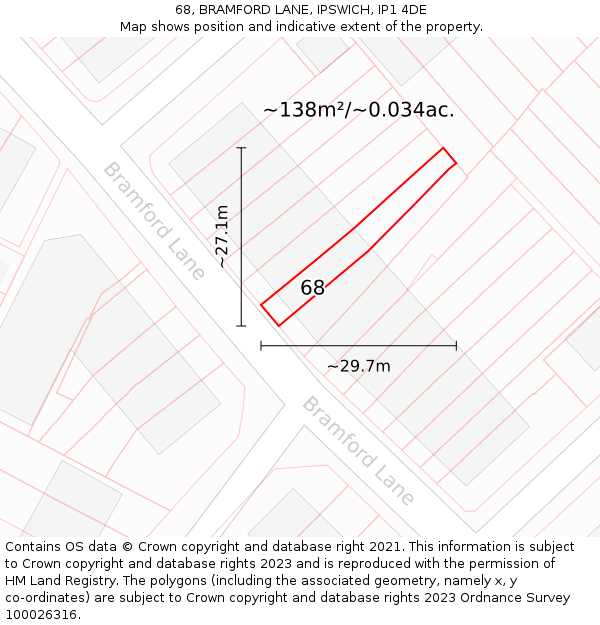 68, BRAMFORD LANE, IPSWICH, IP1 4DE: Plot and title map