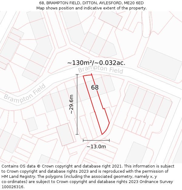 68, BRAMPTON FIELD, DITTON, AYLESFORD, ME20 6ED: Plot and title map