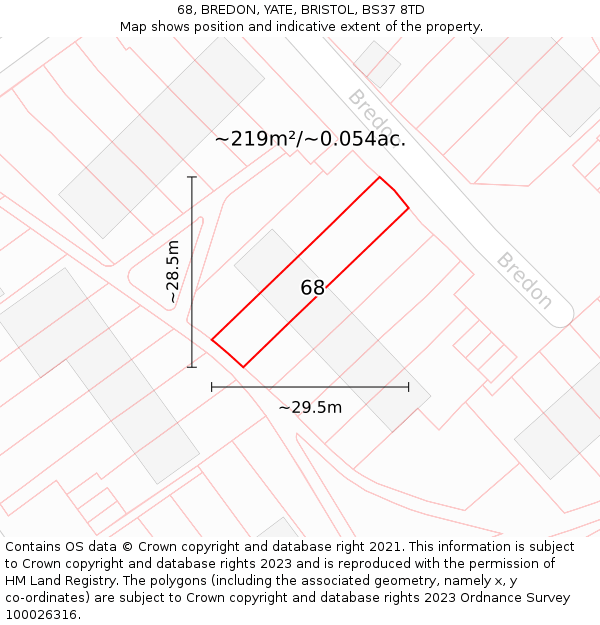 68, BREDON, YATE, BRISTOL, BS37 8TD: Plot and title map
