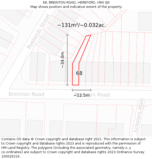 68, BREINTON ROAD, HEREFORD, HR4 0JX: Plot and title map
