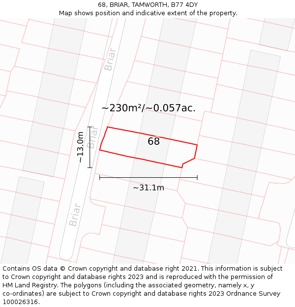 68, BRIAR, TAMWORTH, B77 4DY: Plot and title map