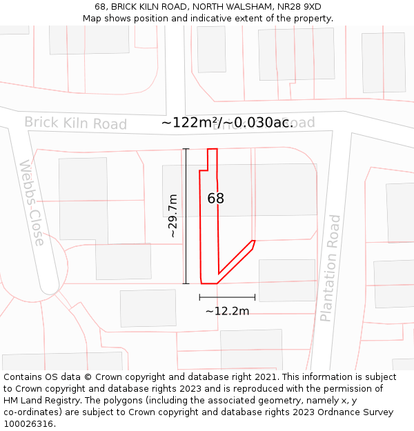 68, BRICK KILN ROAD, NORTH WALSHAM, NR28 9XD: Plot and title map