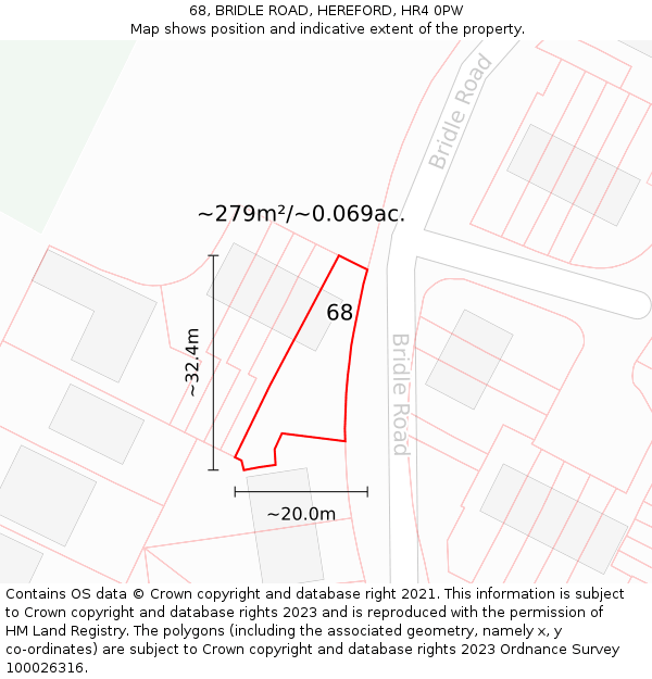 68, BRIDLE ROAD, HEREFORD, HR4 0PW: Plot and title map