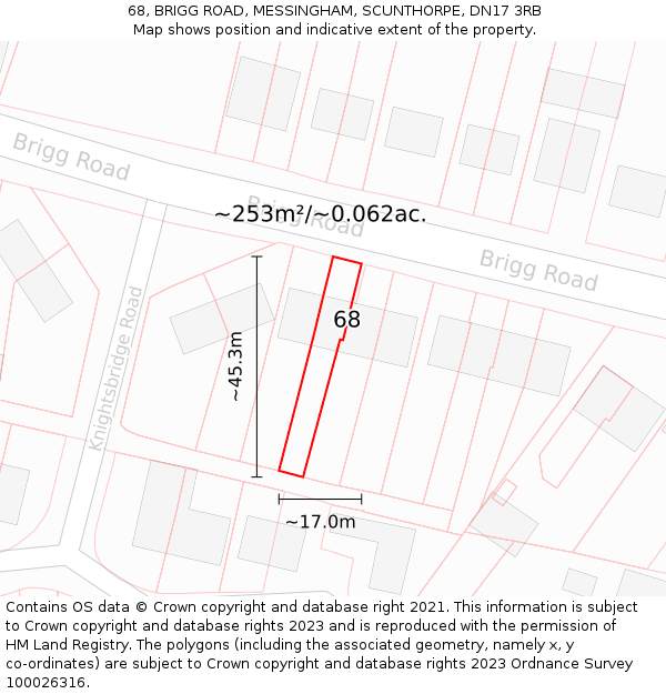 68, BRIGG ROAD, MESSINGHAM, SCUNTHORPE, DN17 3RB: Plot and title map