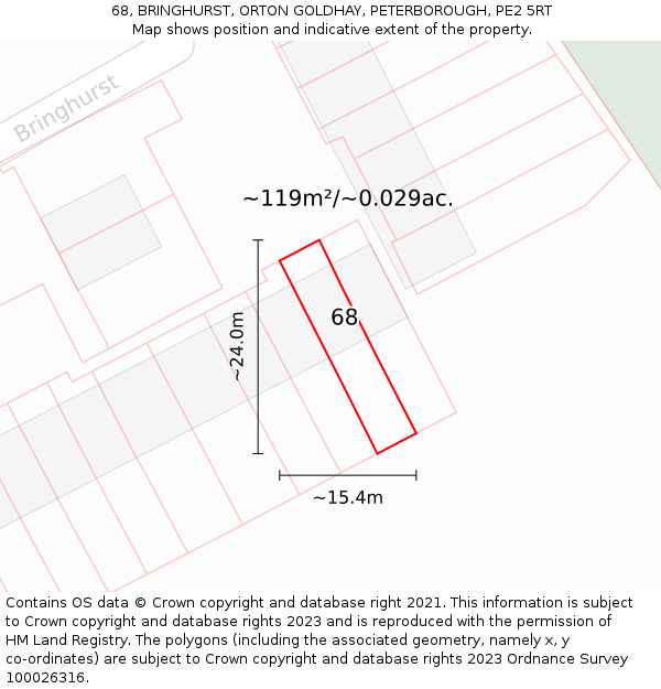68, BRINGHURST, ORTON GOLDHAY, PETERBOROUGH, PE2 5RT: Plot and title map