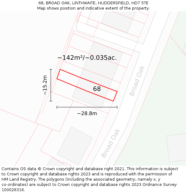68, BROAD OAK, LINTHWAITE, HUDDERSFIELD, HD7 5TE: Plot and title map
