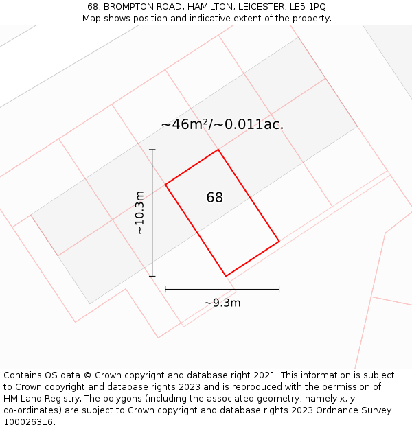 68, BROMPTON ROAD, HAMILTON, LEICESTER, LE5 1PQ: Plot and title map