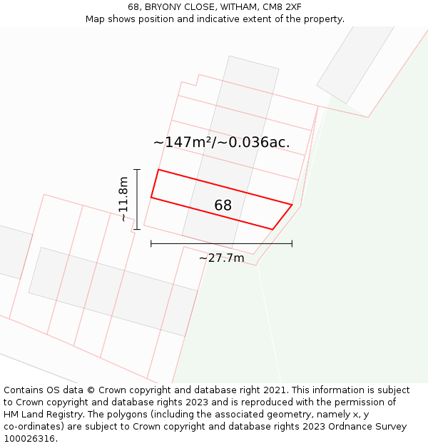 68, BRYONY CLOSE, WITHAM, CM8 2XF: Plot and title map