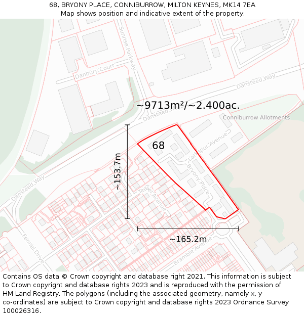 68, BRYONY PLACE, CONNIBURROW, MILTON KEYNES, MK14 7EA: Plot and title map