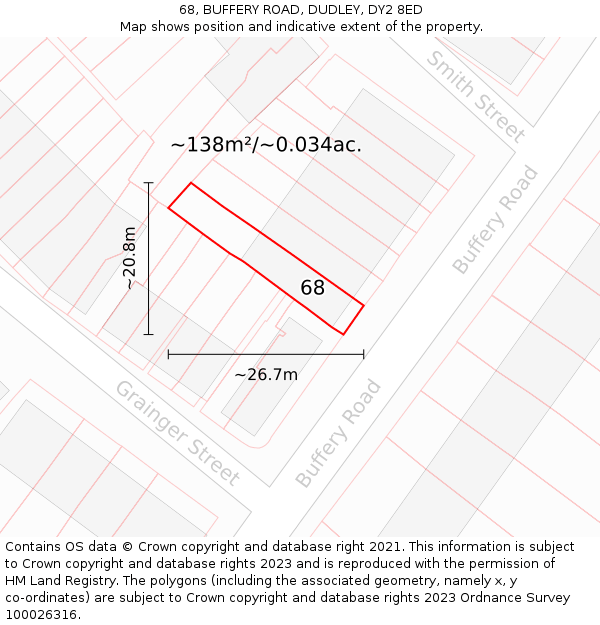 68, BUFFERY ROAD, DUDLEY, DY2 8ED: Plot and title map