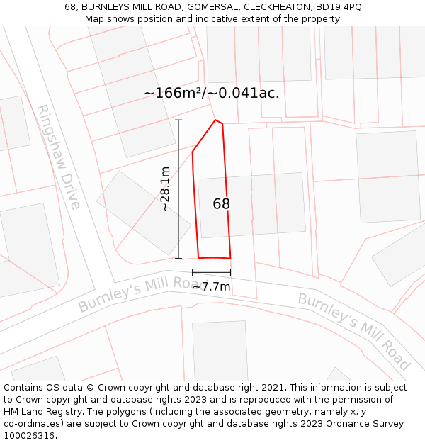 68, BURNLEYS MILL ROAD, GOMERSAL, CLECKHEATON, BD19 4PQ: Plot and title map