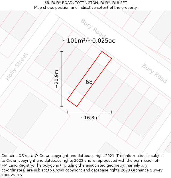 68, BURY ROAD, TOTTINGTON, BURY, BL8 3ET: Plot and title map