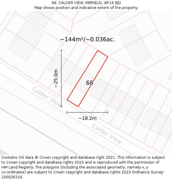68, CALDER VIEW, MIRFIELD, WF14 8JD: Plot and title map