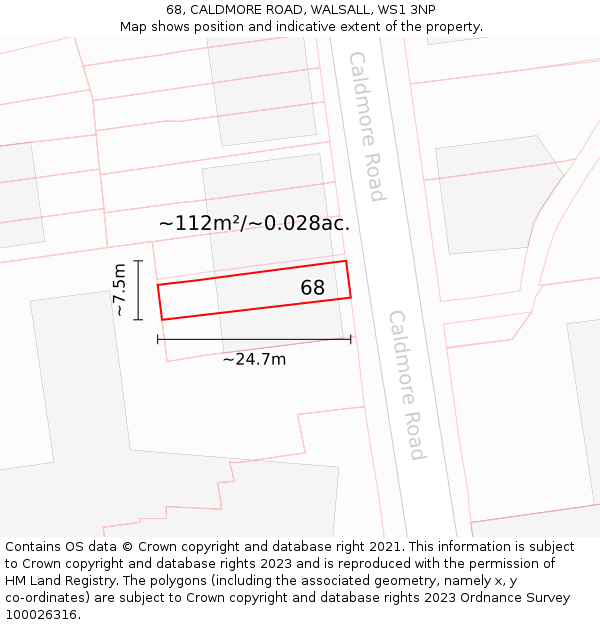 68, CALDMORE ROAD, WALSALL, WS1 3NP: Plot and title map