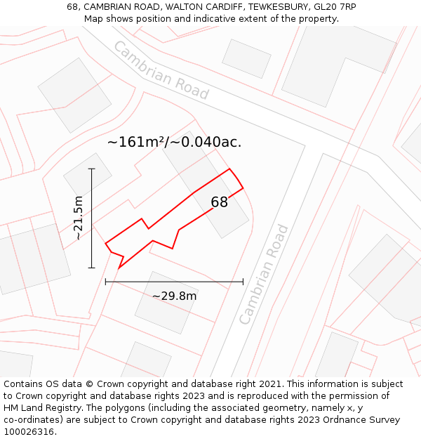 68, CAMBRIAN ROAD, WALTON CARDIFF, TEWKESBURY, GL20 7RP: Plot and title map