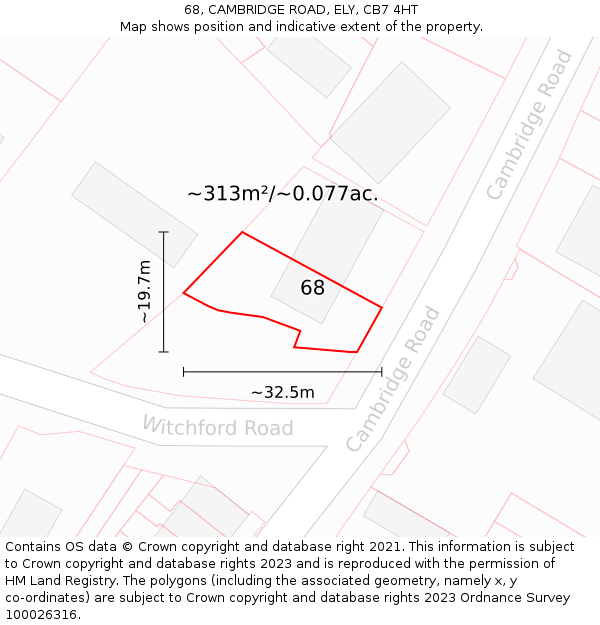 68, CAMBRIDGE ROAD, ELY, CB7 4HT: Plot and title map