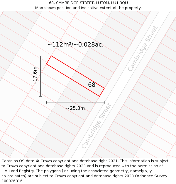 68, CAMBRIDGE STREET, LUTON, LU1 3QU: Plot and title map