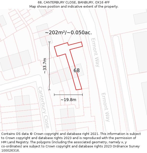 68, CANTERBURY CLOSE, BANBURY, OX16 4FF: Plot and title map