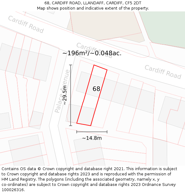 68, CARDIFF ROAD, LLANDAFF, CARDIFF, CF5 2DT: Plot and title map