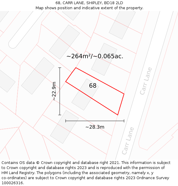 68, CARR LANE, SHIPLEY, BD18 2LD: Plot and title map