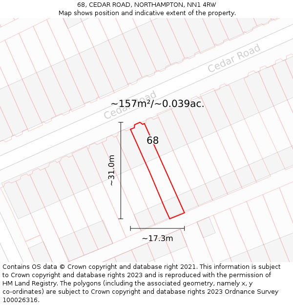68, CEDAR ROAD, NORTHAMPTON, NN1 4RW: Plot and title map