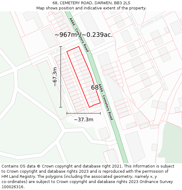 68, CEMETERY ROAD, DARWEN, BB3 2LS: Plot and title map