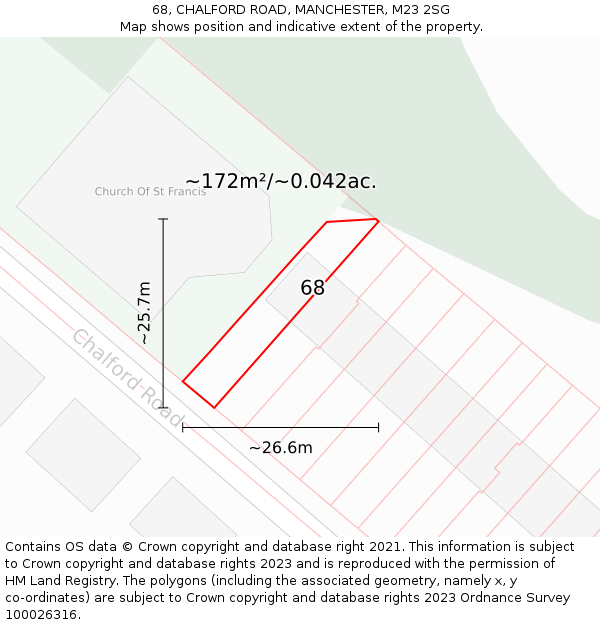 68, CHALFORD ROAD, MANCHESTER, M23 2SG: Plot and title map