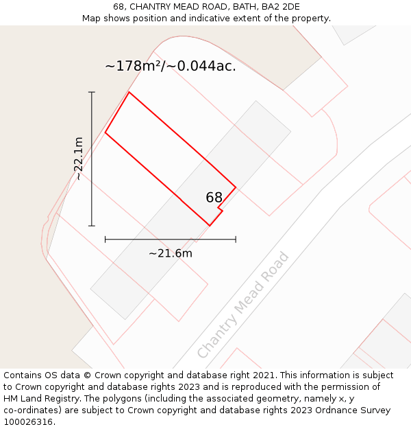 68, CHANTRY MEAD ROAD, BATH, BA2 2DE: Plot and title map