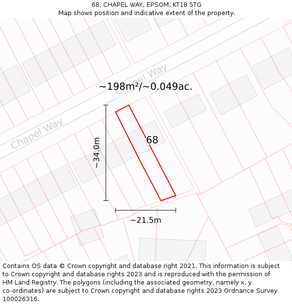 68, CHAPEL WAY, EPSOM, KT18 5TG: Plot and title map