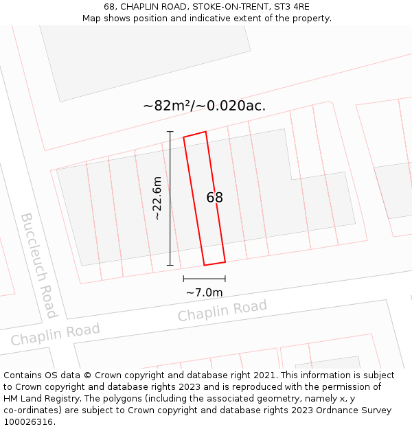 68, CHAPLIN ROAD, STOKE-ON-TRENT, ST3 4RE: Plot and title map