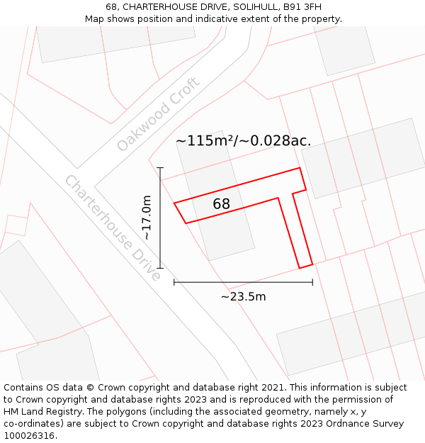 68, CHARTERHOUSE DRIVE, SOLIHULL, B91 3FH: Plot and title map