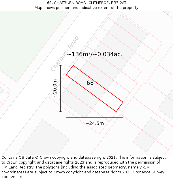 68, CHATBURN ROAD, CLITHEROE, BB7 2AT: Plot and title map