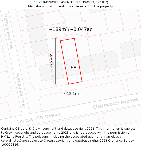 68, CHATSWORTH AVENUE, FLEETWOOD, FY7 8EQ: Plot and title map