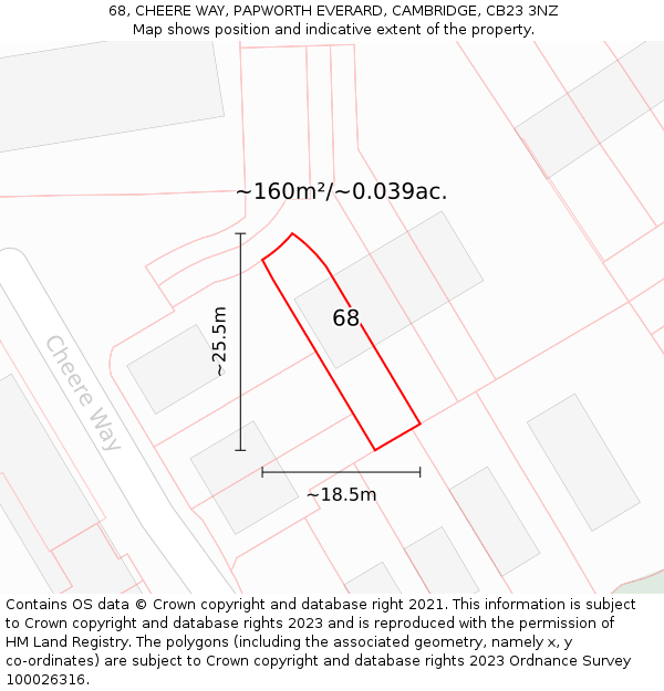68, CHEERE WAY, PAPWORTH EVERARD, CAMBRIDGE, CB23 3NZ: Plot and title map