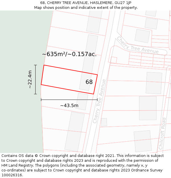 68, CHERRY TREE AVENUE, HASLEMERE, GU27 1JP: Plot and title map