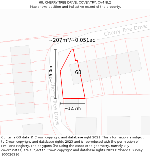 68, CHERRY TREE DRIVE, COVENTRY, CV4 8LZ: Plot and title map