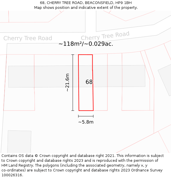68, CHERRY TREE ROAD, BEACONSFIELD, HP9 1BH: Plot and title map